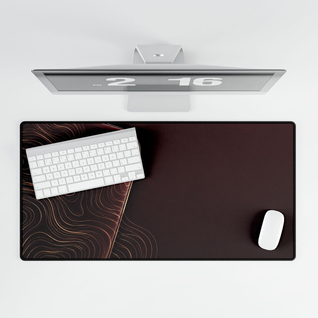 Printify preview: overhead view of Burgundy Optic, 31.5 × 15.5 inches, with keyboard and mouse.