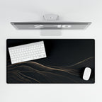 Printify preview: Obsidian Horizon, 31.5 × 15.5 inches, overhead desk view with keyboard and mouse.
