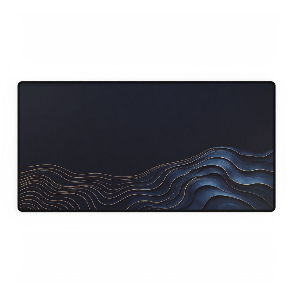 Printify preview: Navy Evolution desk mat, 31.5 × 15.5 inches, flat on a white background.