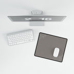 Overhead view of Minimal Stone Grey compact desk mat with a mouse beside the keyboard.