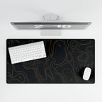 Printify preview: Obsidian Atlas, 31.5 × 15.5 inches, overhead desk view with keyboard and mouse.