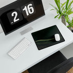 Printify preview: Forest Horizon, 14.4 × 12.1 inches, with a mouse beside a keyboard, viewed at an angle.