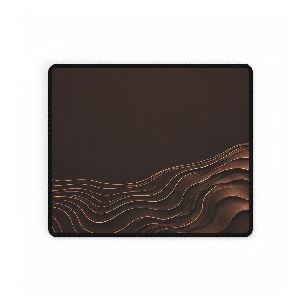 Printify preview: Espresso Evolution desk mat, 14.4 × 12.1 inches, flat on a white background.