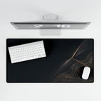 Printify preview: Obsidian Facet, 31.5 × 15.5 inches, overhead desk view with keyboard and mouse.