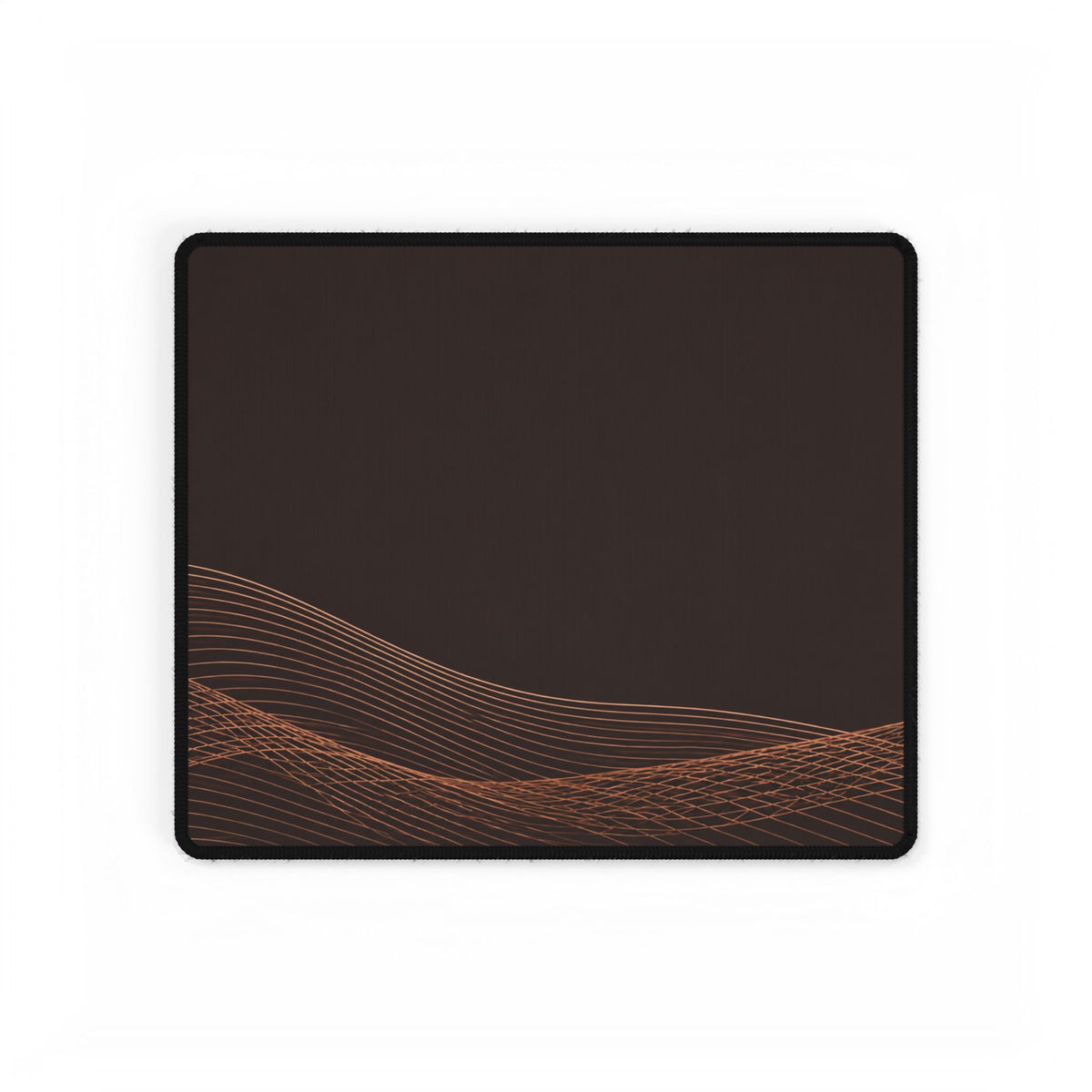 Printify preview: Espresso Interference desk mat, 14.4 × 12.1 inches, flat on a white background.