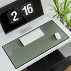 Minimal Green desk mat in a wide format, shown with a keyboard and mouse on a white desk.