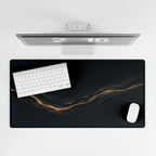 Printify preview: Obsidian Radiance, 31.5 × 15.5 inches, overhead desk view with keyboard and mouse.