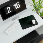 Printify preview: Forest Facet, 14.4 × 12.1 inches, angled desk view with keyboard and mouse.