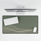 Printify preview: overhead view of Sage Interference, 31.5 × 15.5 inches, with keyboard and mouse.
