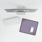 Printify preview: Minimal Smoked Lilac, 14.4 × 12.1 inches, overhead desk view with keyboard and mouse.