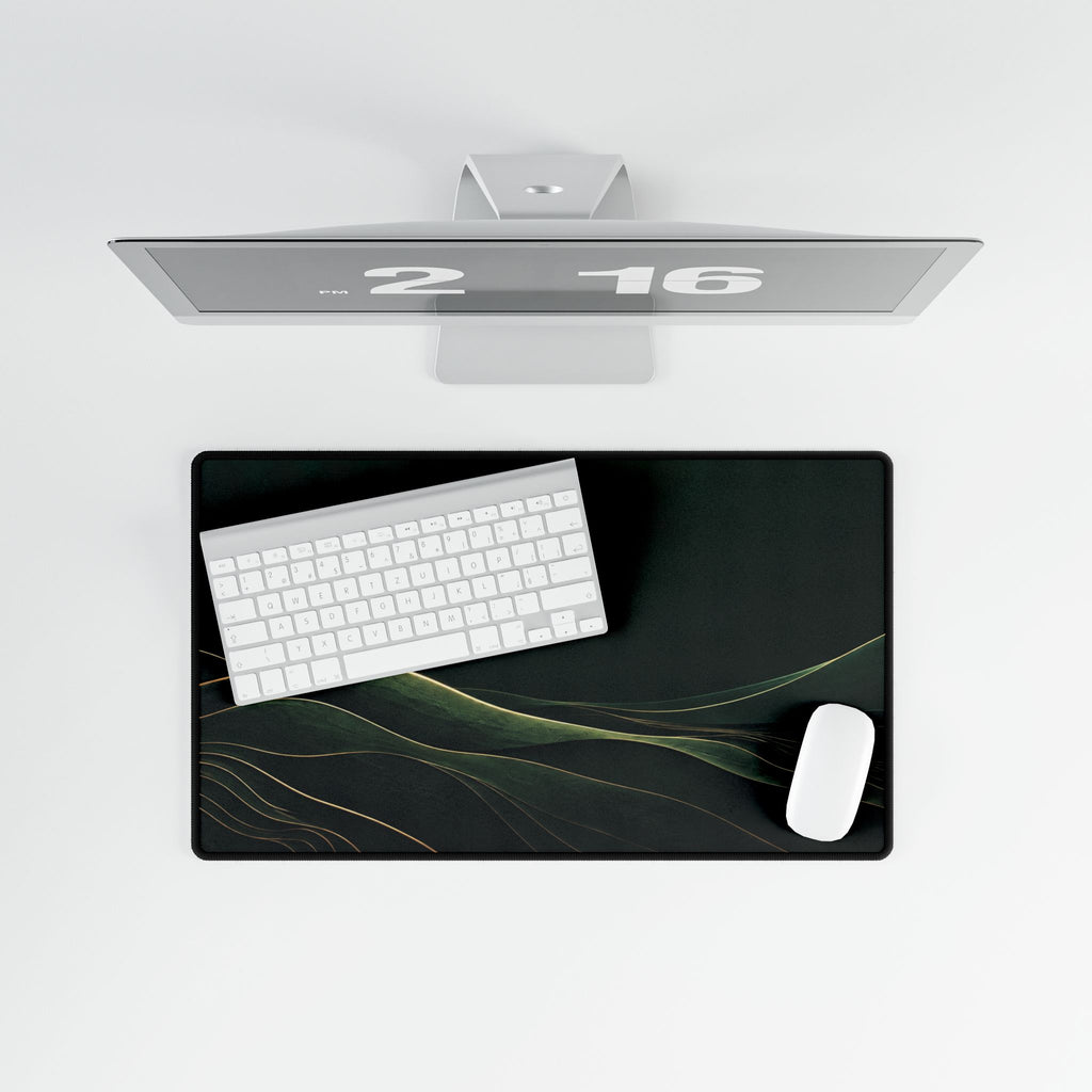 Printify preview: overhead view of Forest Horizon, 23.6 × 13.8 inches, with keyboard and mouse.