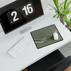 Printify preview: Sage Radiance, 14.4 × 12.1 inches, angled desk view with keyboard and mouse.