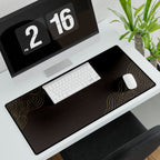 Minimal Chocolate desk mat in a wide format, shown with a keyboard and mouse on a white desk.