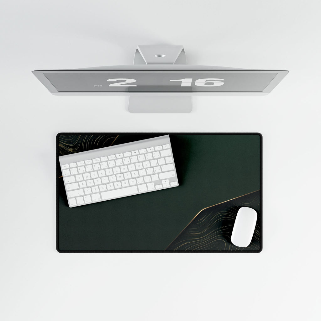 Printify preview: overhead view of Forest Cutaway, 23.6 × 13.8 inches, with keyboard and mouse.