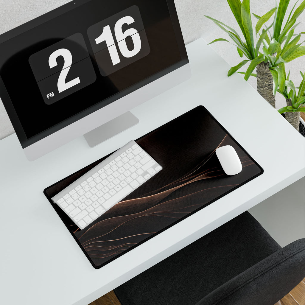 Printify preview: Espresso Horizon, 23.6 × 13.8 inches, with keyboard and mouse on a white desk, viewed at an angle.
