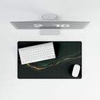 Printify preview: Forest Radiance, 23.6 × 13.8 inches, overhead desk view with keyboard and mouse.