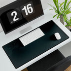 Printify preview: Minimal Deep Teal, 23.6 × 13.8 inches, angled desk view with keyboard and mouse.