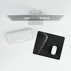 Printify preview: overhead view of Charcoal Optic, 14.4 × 12.1 inches, with a mouse beside a keyboard.