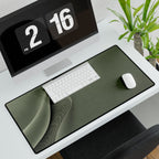 Printify preview: Sage Fold, 31.5 × 15.5 inches, angled desk view with keyboard and mouse.