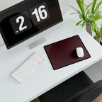 Minimal Burgundy compact desk mat with a mouse beside a white keyboard, viewed at an angle.