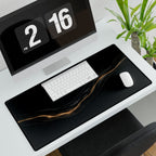 Printify preview: Obsidian Radiance, 31.5 × 15.5 inches, angled desk view with keyboard and mouse.