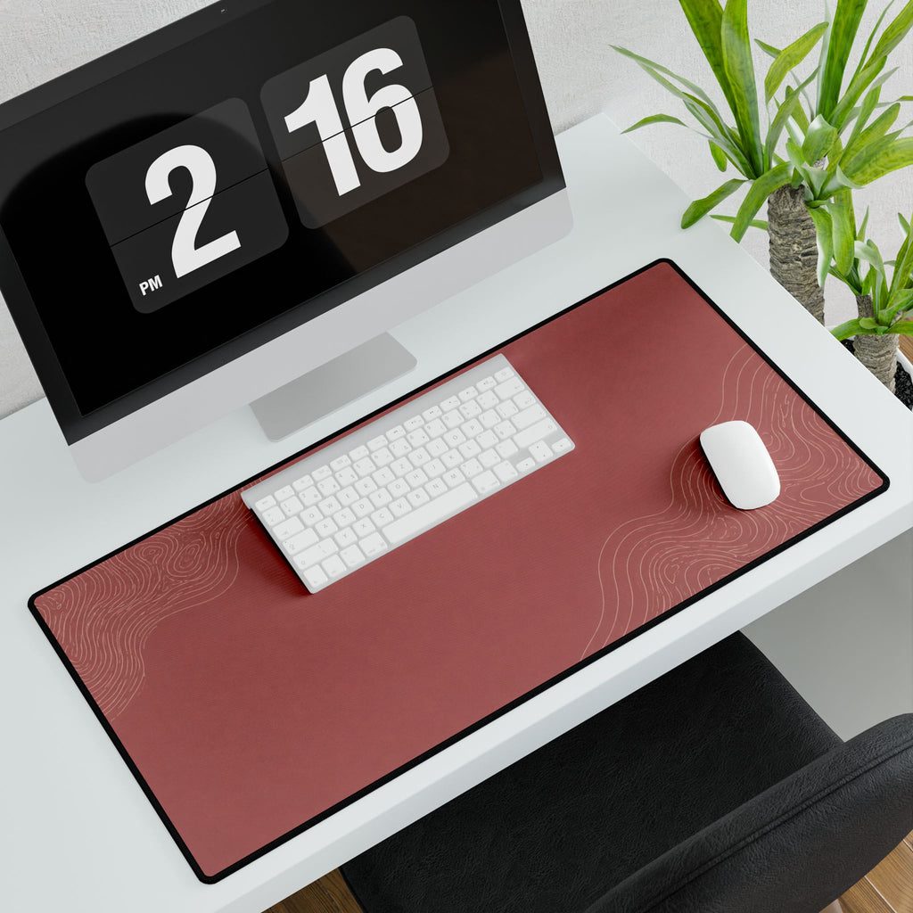 Printify preview: Minimal Rose Clay, 23.6 × 13.8 inches, angled desk view with keyboard and mouse.