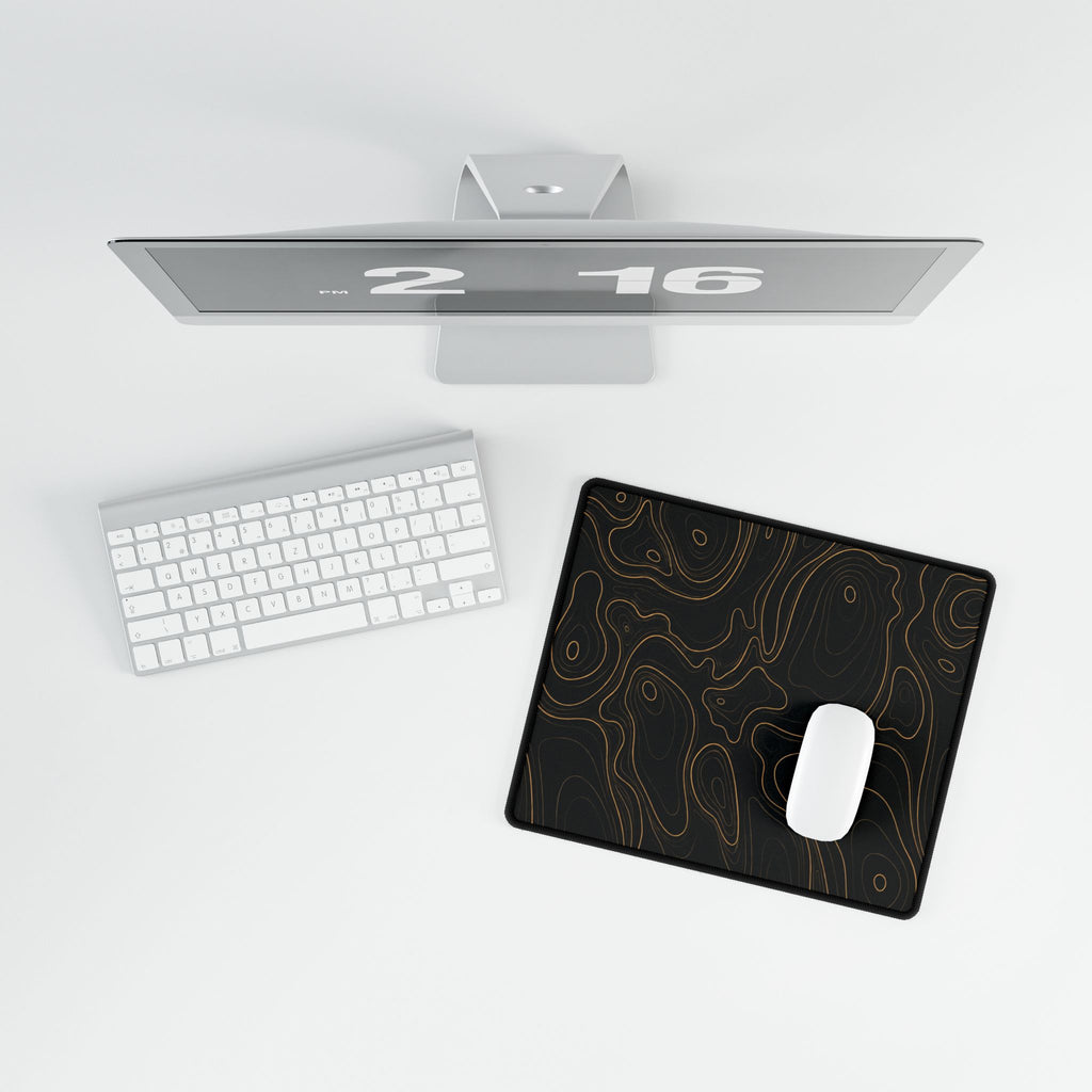 Printify preview: Obsidian Atlas, 14.4 × 12.1 inches, overhead desk view with keyboard and mouse.