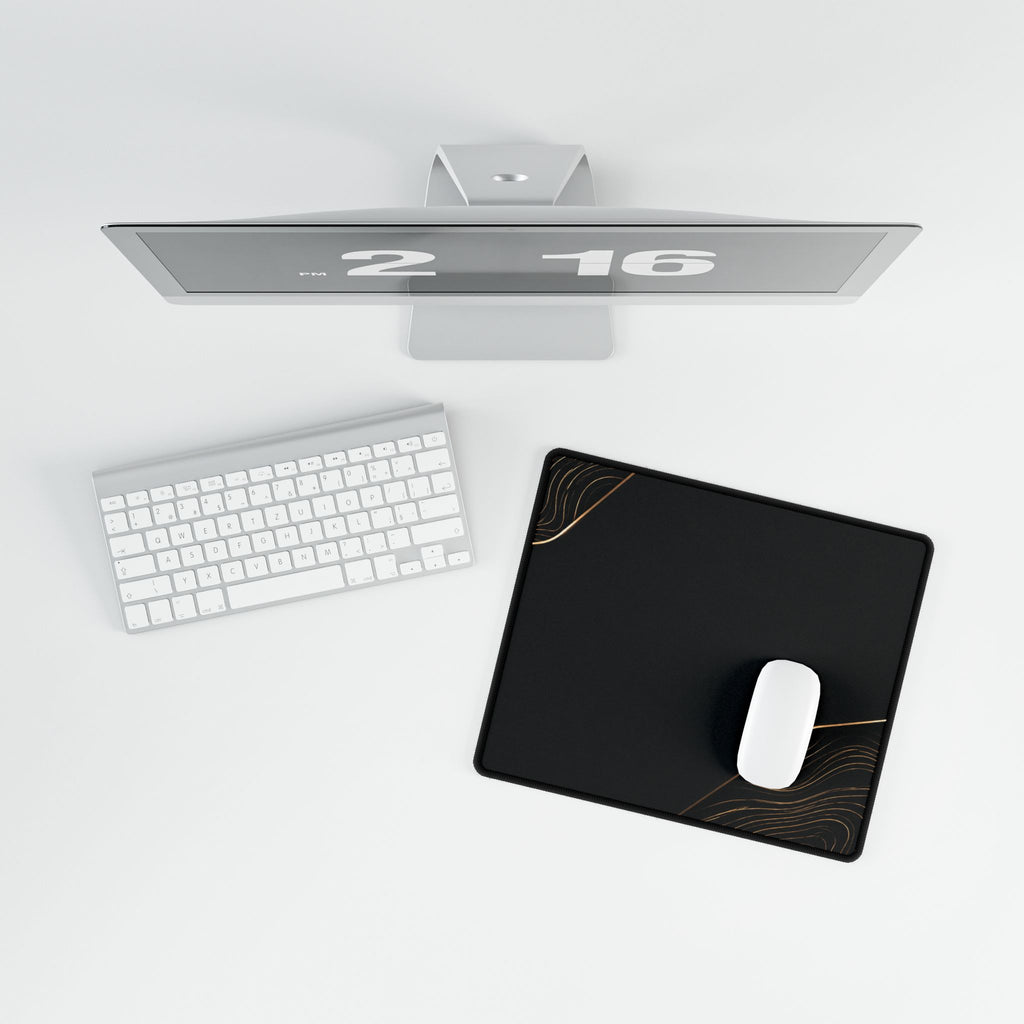 Printify preview: overhead view of Obsidian Cutaway, 14.4 × 12.1 inches, with a mouse beside a keyboard.
