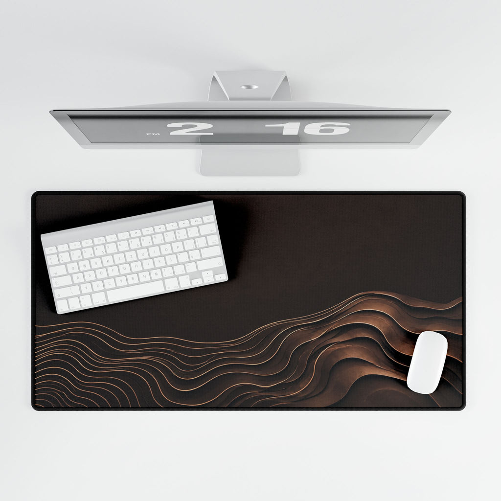 Printify preview: overhead view of Espresso Evolution, 31.5 × 15.5 inches, with keyboard and mouse.