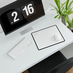 Minimal White compact desk mat with a mouse beside a white keyboard, viewed at an angle.