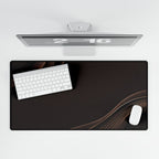 Printify preview: Espresso Relief, 31.5 × 15.5 inches, overhead desk view with keyboard and mouse.
