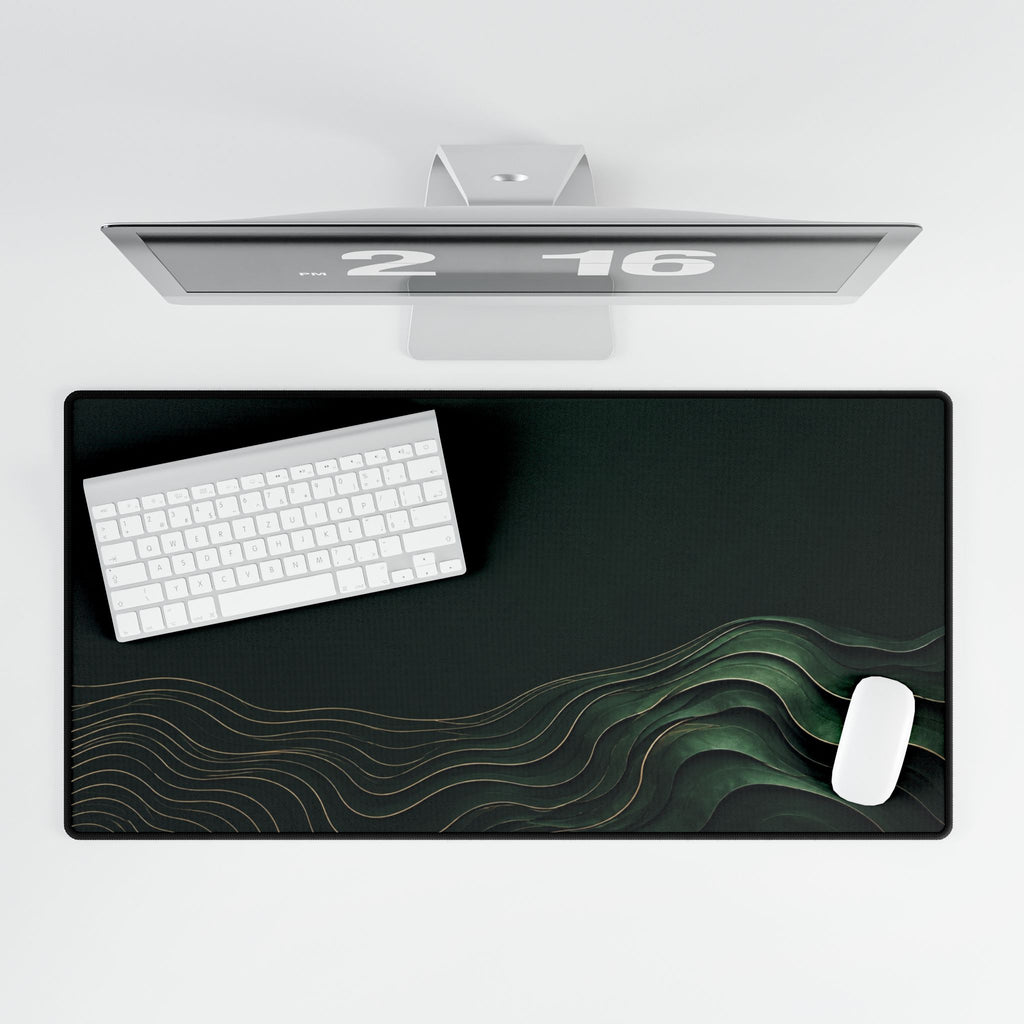 Printify preview: overhead view of Forest Evolution, 31.5 × 15.5 inches, with keyboard and mouse.