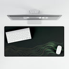 Printify preview: overhead view of Forest Evolution, 31.5 × 15.5 inches, with keyboard and mouse.