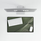 Printify preview: Sage Facet, 23.6 × 13.8 inches, overhead desk view with keyboard and mouse.
