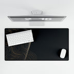 Printify preview: overhead view of Obsidian Optic, 31.5 × 15.5 inches, with keyboard and mouse.