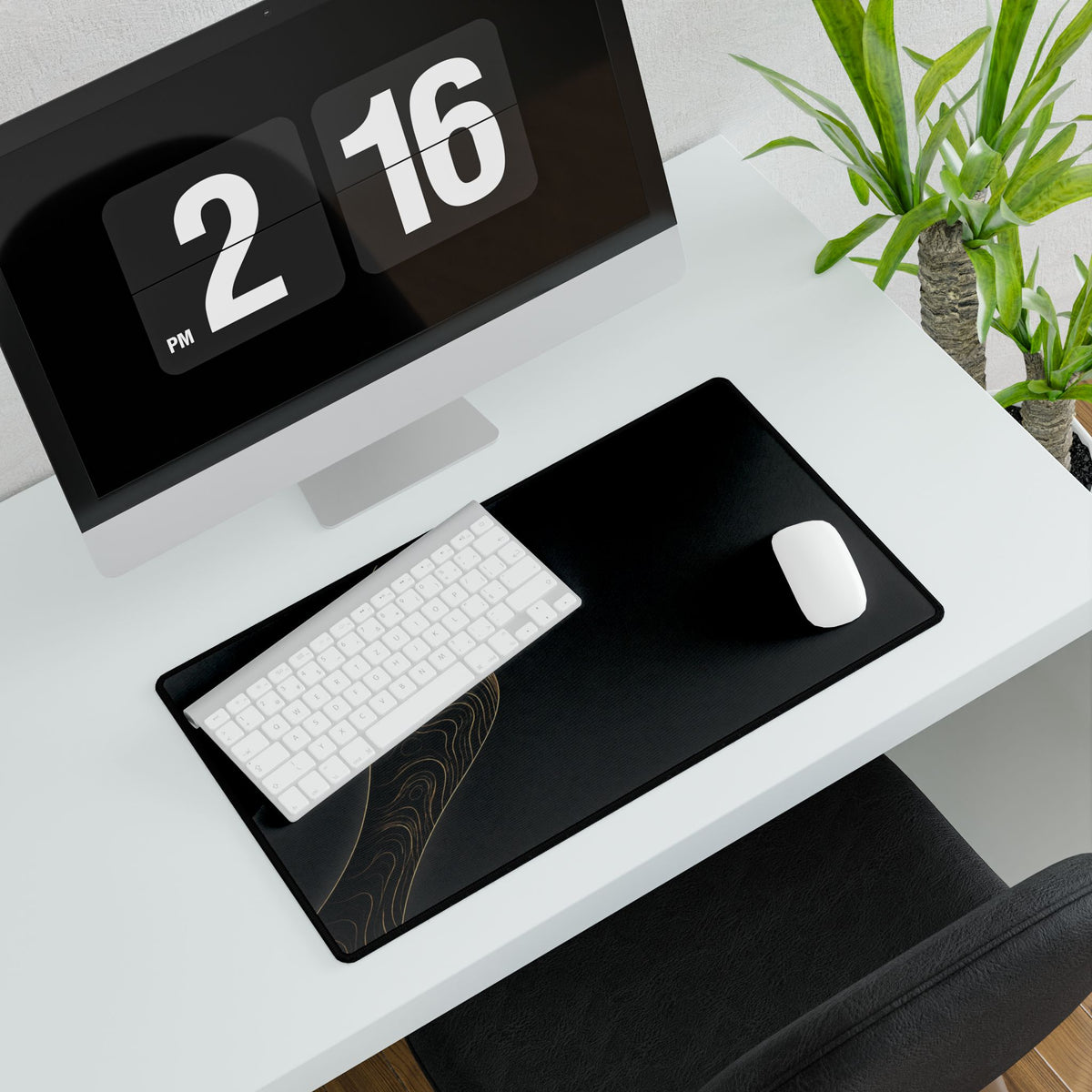 Printify preview: Obsidian Fold, 23.6 × 13.8 inches, angled desk view with keyboard and mouse.