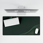 Printify preview: Forest Relief, 31.5 × 15.5 inches, overhead desk view with keyboard and mouse.