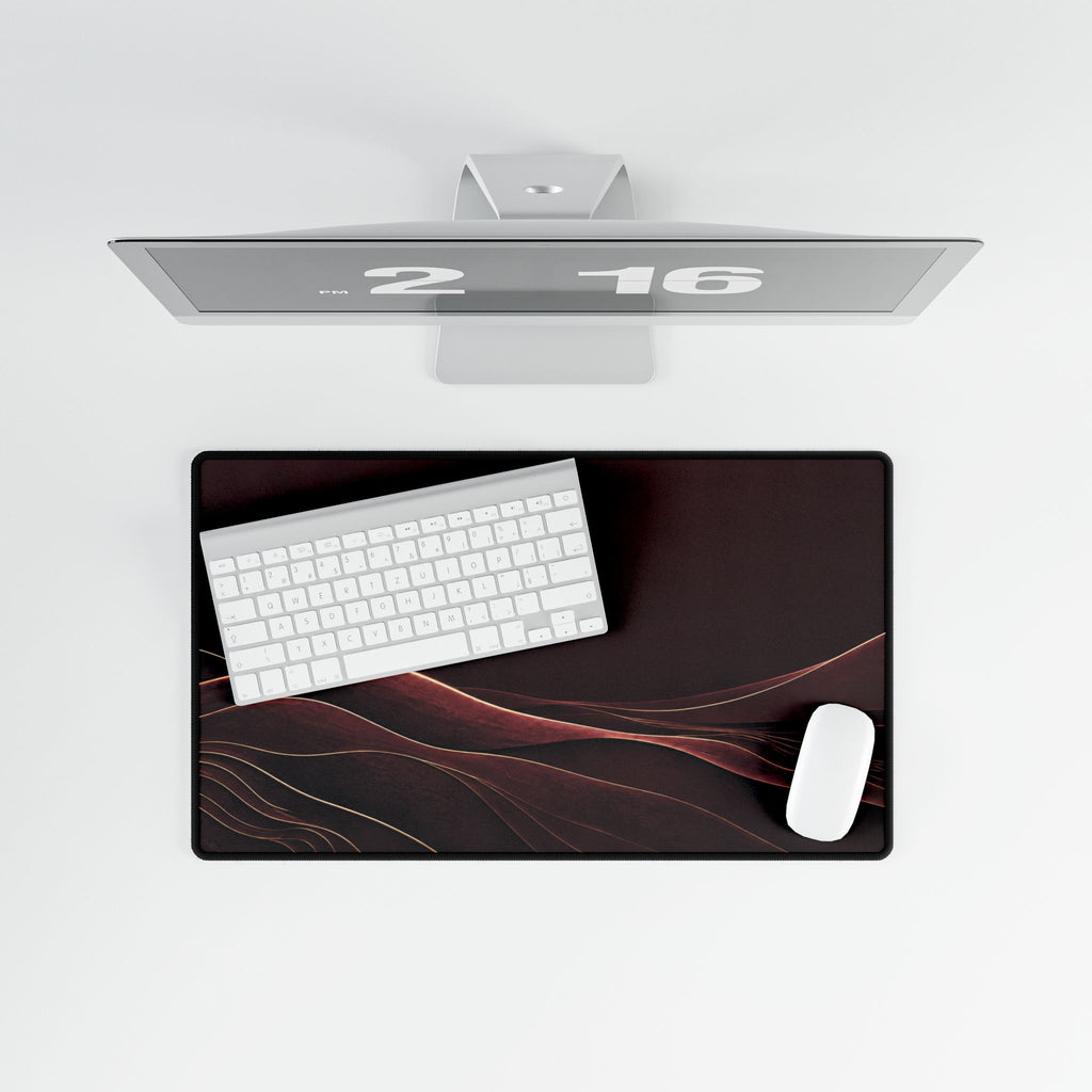 Printify preview: overhead view of Burgundy Horizon, 23.6 × 13.8 inches, with keyboard and mouse.