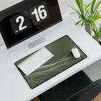 Printify preview: Sage Horizon, 23.6 × 13.8 inches, with keyboard and mouse on a white desk, viewed at an angle.