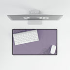 Printify preview: Minimal Smoked Lilac, 23.6 × 13.8 inches, overhead desk view with keyboard and mouse.