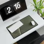 Printify preview: Sage Optic, 23.6 × 13.8 inches, with keyboard and mouse on a white desk, viewed at an angle.