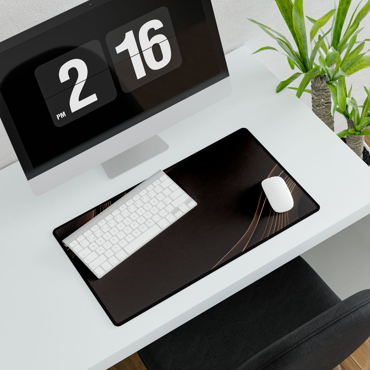 Printify preview: Espresso Relief, 23.6 × 13.8 inches, angled desk view with keyboard and mouse.