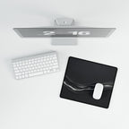 Printify preview: Charcoal Radiance, 14.4 × 12.1 inches, overhead desk view with keyboard and mouse.
