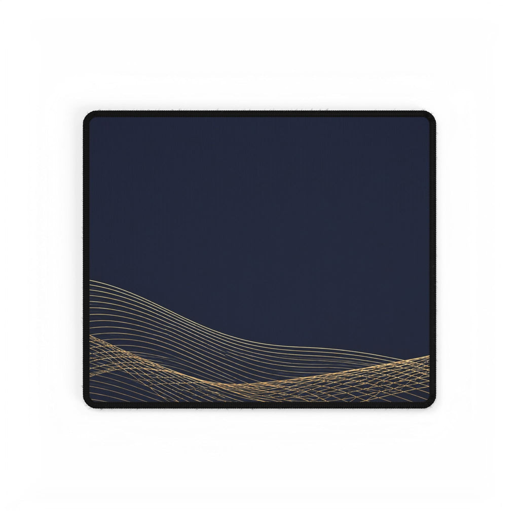 Printify preview: Navy Interference desk mat, 14.4 × 12.1 inches, flat on a white background.