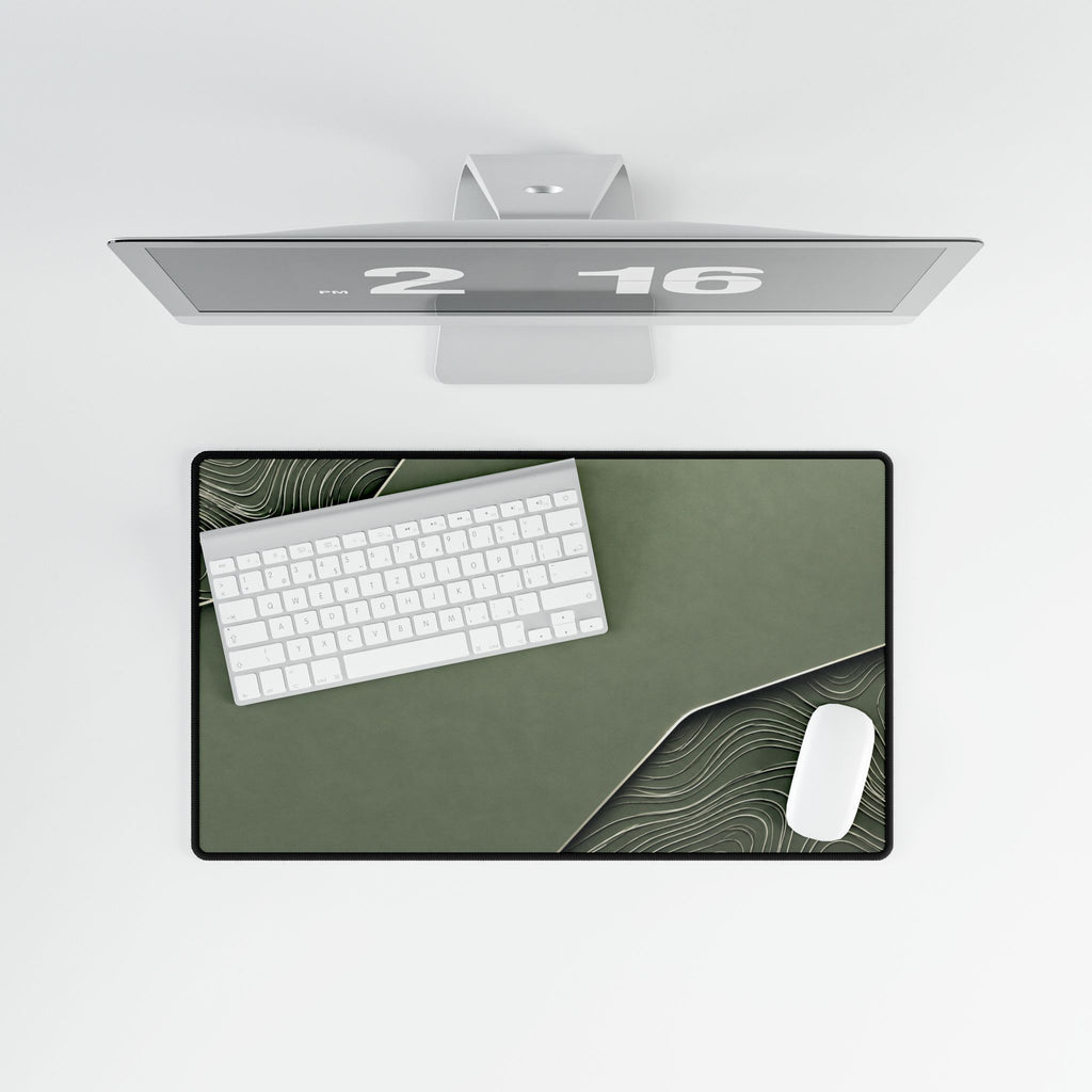 Printify preview: overhead view of Sage Cutaway, 23.6 × 13.8 inches, with keyboard and mouse.