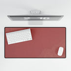 Printify preview: Minimal Rose Clay, 31.5 × 15.5 inches, overhead desk view with keyboard and mouse.