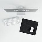 Printify preview: Graphite Atlas, 14.4 × 12.1 inches, overhead desk view with keyboard and mouse.