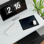 Printify preview: Navy Cutaway, 14.4 × 12.1 inches, with a mouse beside a keyboard, viewed at an angle.