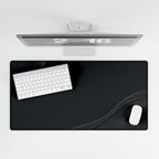 Printify preview: Graphite Relief, 31.5 × 15.5 inches, overhead desk view with keyboard and mouse.