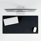 Printify preview: Minimal Midnight Navy, 31.5 × 15.5 inches, overhead desk view with keyboard and mouse.